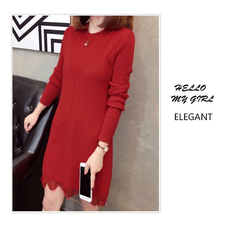 [SIÊU RẺ - SIÊU CHẤT] ĐẦM LEN ĐAN HỌA TIẾT CHÂN REN KÈM PHỤ KIỆN DL1401