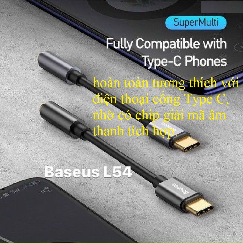 Type c to 3.5 Baseus L54, jack chuyển đổi tai nghe type c