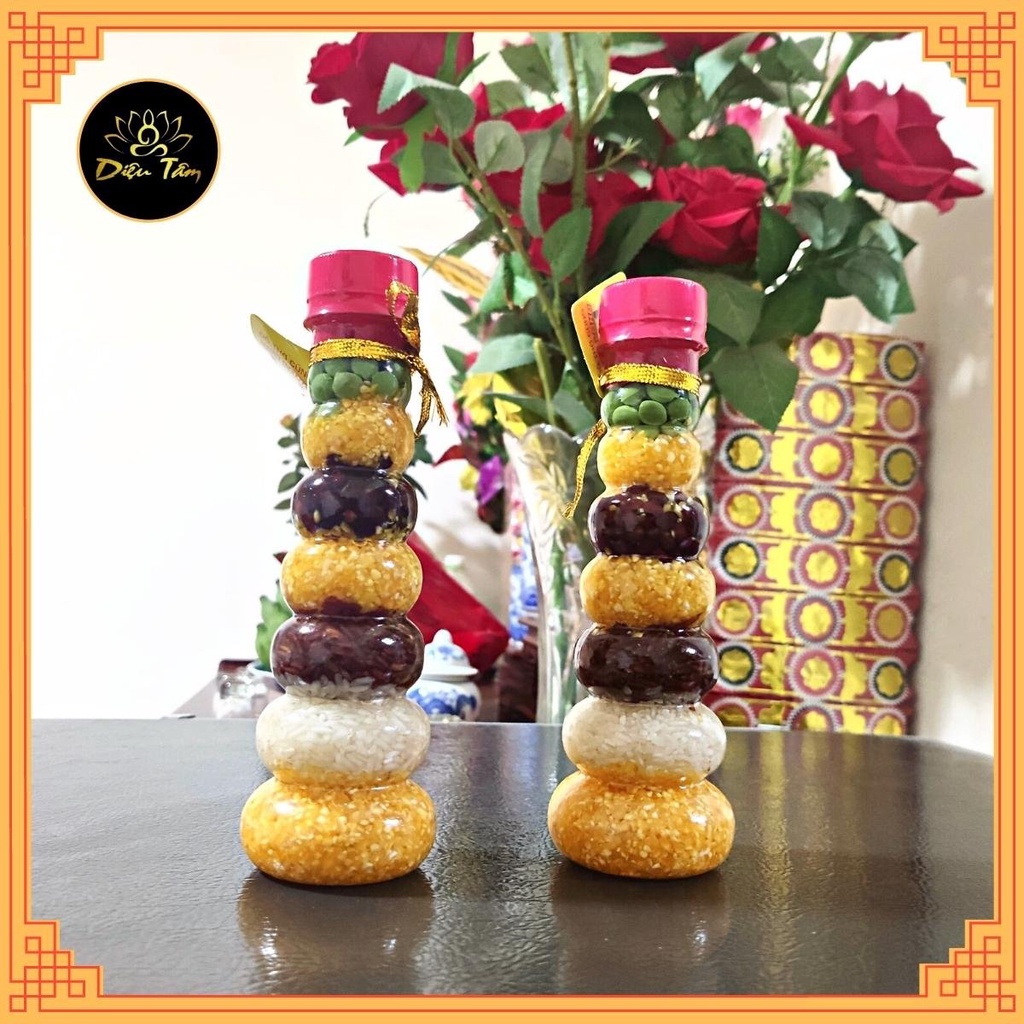 Chai ngũ cốc phong thủy năm thứ đậu hình hồ lô - Cầu tài lộc sung túc no đủ đồ thờ cúng