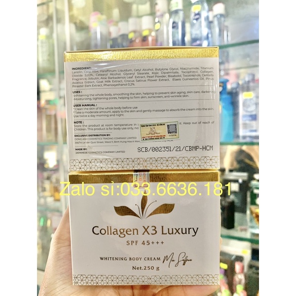 {chính hãng 100%} kem collagen x3 luxury trắng da toàn thân body chống nắng cao hủ 250g