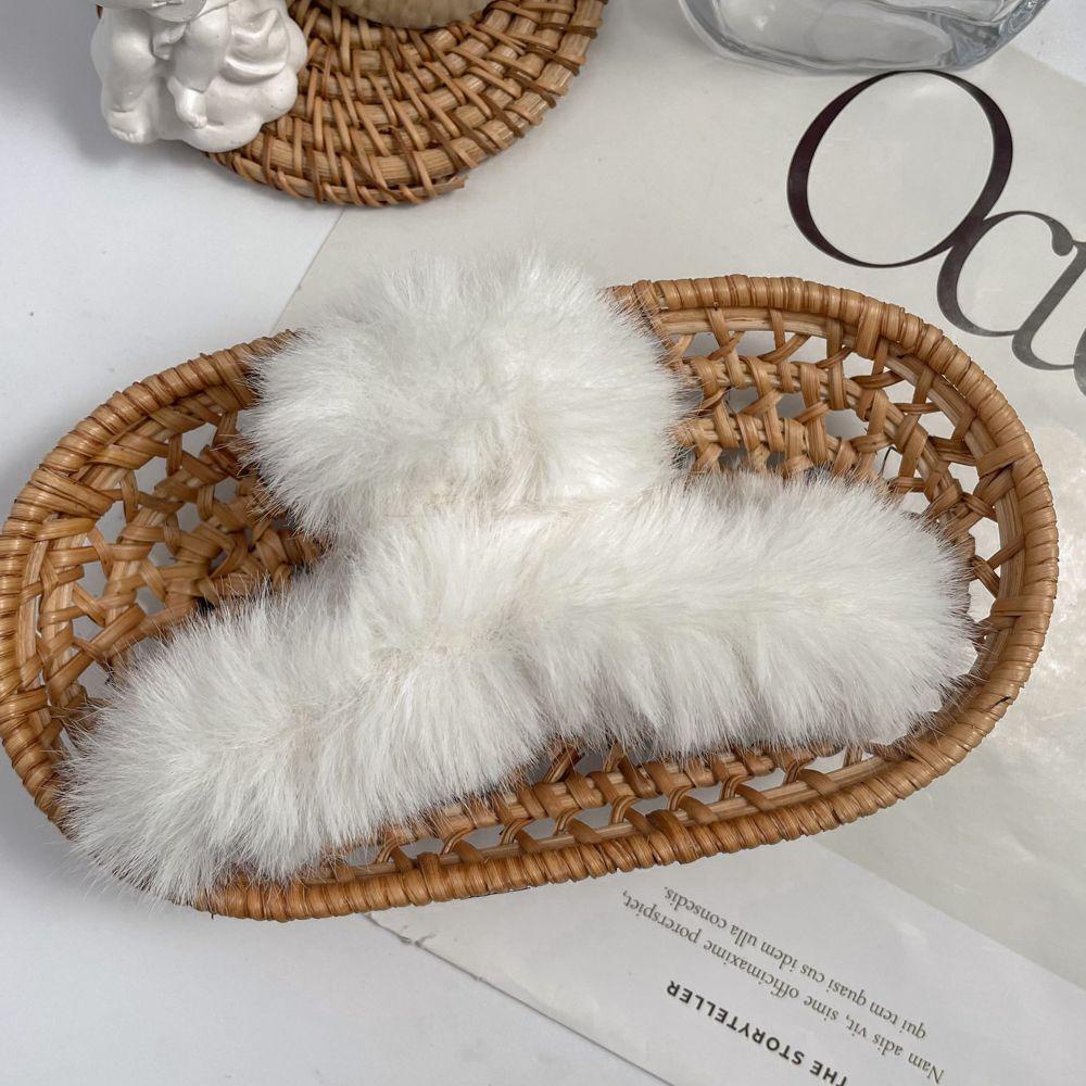 Kẹp Tóc Càng Cua Bằng Lông Giả Màu Trơn Thời Trang