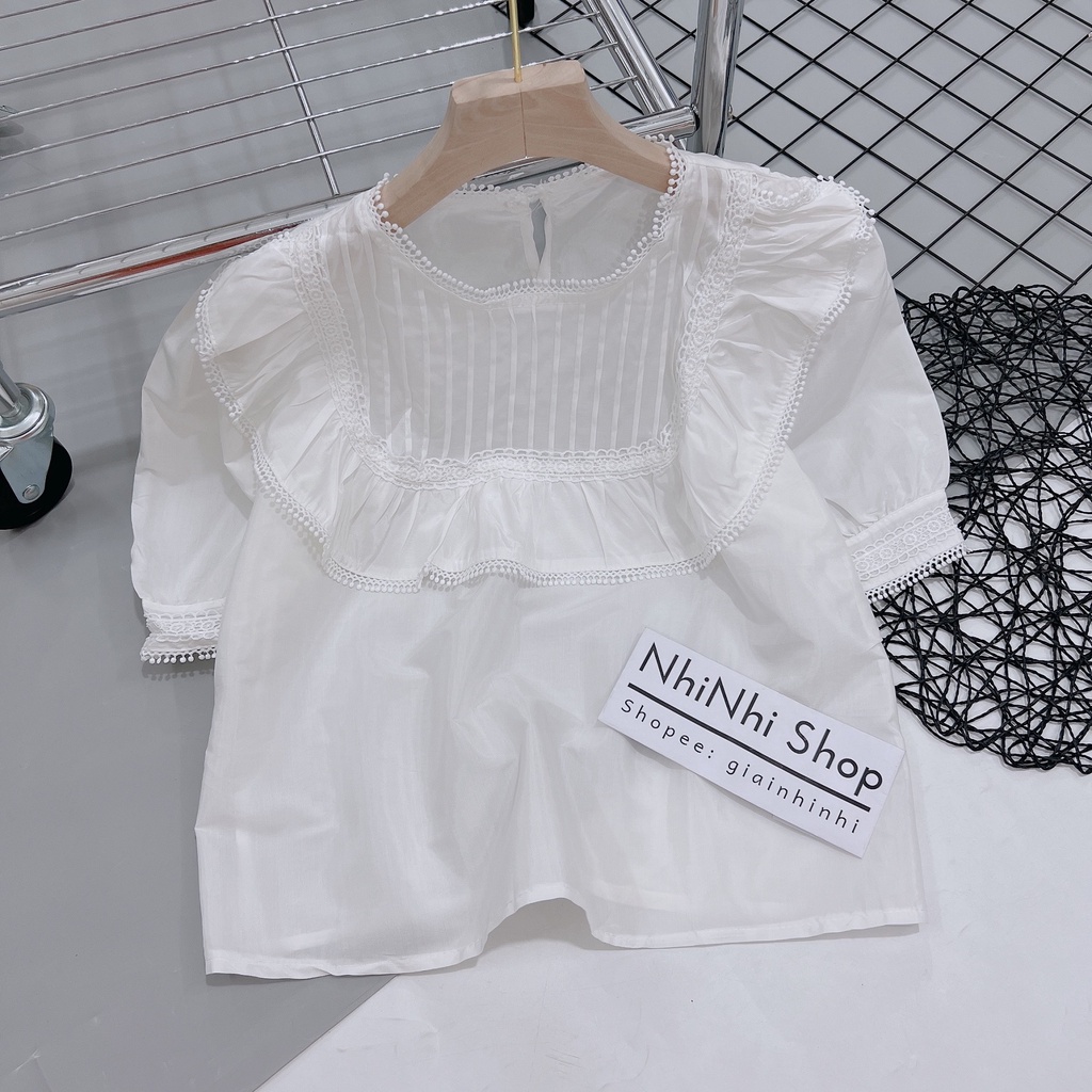 Áo kiểu babydoll bèo ngực phối viền ren, Áo thô mềm ngắn tay SM1625 - NhiNhi Shop