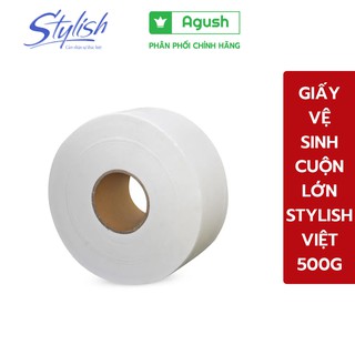 Giấy vệ sinh cuộn lớn 500G Stylish Việt trắng mềm mịn dai đủ trọng lượng kích thước 23x23cm - Agush shop