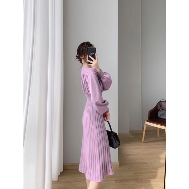 Váy Len Nữ Dáng Dài Xếp Ly Tay Bồng - Cập Nhật Xu Hướng Thời Trang Thu Đông