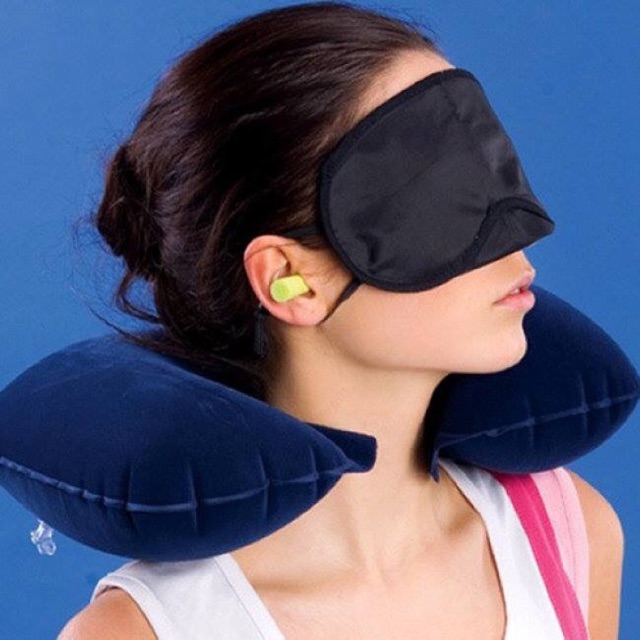 Bộ gối xe hơi- gối hơi, bịt mắt, bịt tai