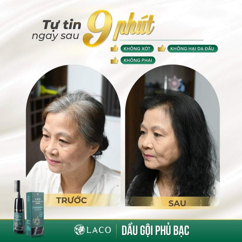 Dầu gội phủ bạc nhuộm tóc đen tự nhiên thảo dược Laco 200ml, an toàn cho bà bầu mẹ cho con bú