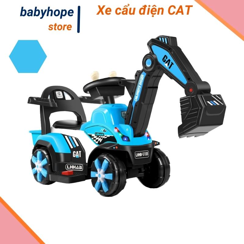 Xe cẩu điện cho bé loại lớn CAT cho bé trai cần cẩu múc cát Babyhope