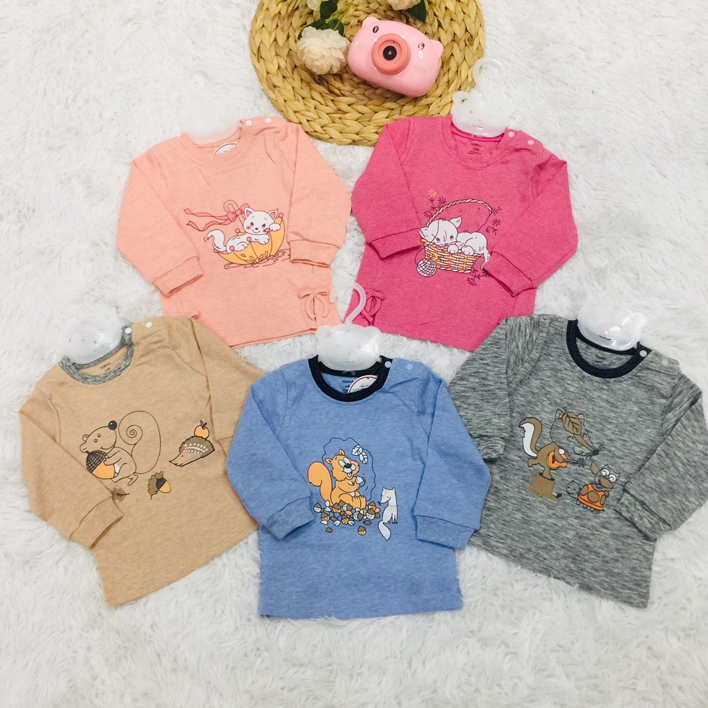 Áo thun dài tay thu đông Dokma cho bé trai bé gái chất dày dặn sale size 6-36M DMA382 Lamiha