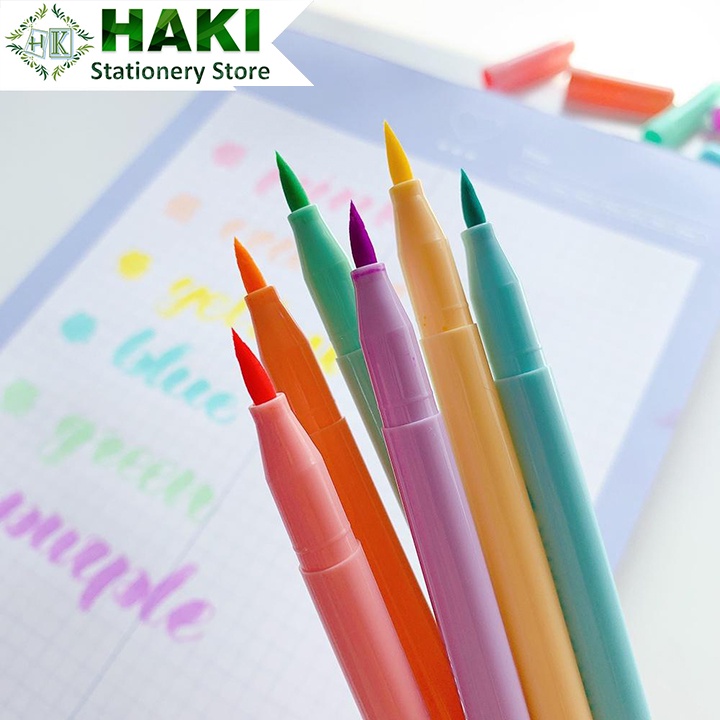 Bút dạ quang đánh dấu ngòi brush viết calligraphy HAKI 6 màu sắc dễ thương B12