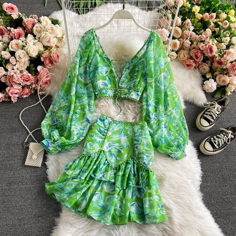 Bộ voan áo croptop kèm chân váy xếp tầng hàng thiết kế mẫu mới 2022