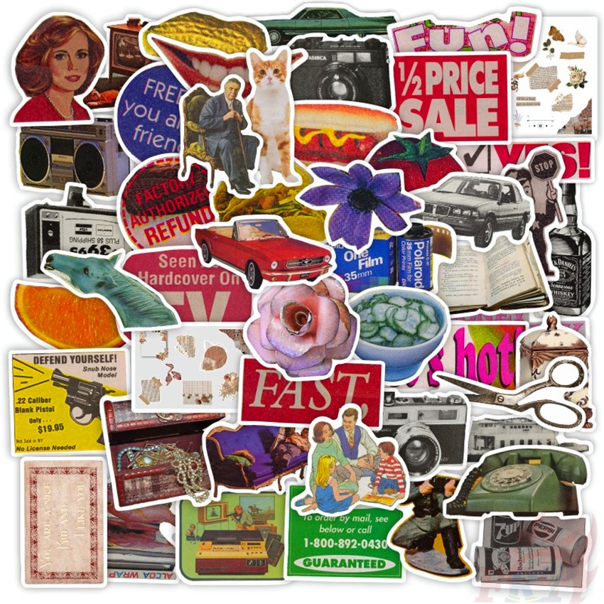 ❉ Khuôn Cắt Giấy Nghệ Thuật Phong Cách Retro Series 01 ❉ Bộ 50 Miếng Dán Chống Thấm Nước Nhiều Kiểu Dáng