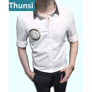 sơ mi nam chất lụa Áosơ Mi Nam Tay Dài Vờ sạc áo somi nam trắng Thunsi