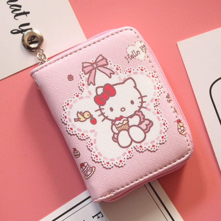SANRIO Ví Ngắn Mini Cầm Tay Có Khóa Kéo Họa Tiết Hoạt Hình Hello Kitty Dễ Thương Cho Bé Gái BY2 YB2