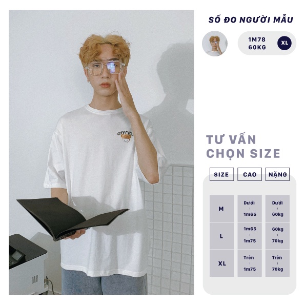 Áo thun tay lỡ Safety Bear form rộng City Cycle - áo thun adlv gấu teddy bear in hình độc đáo big size, 2 màu đen trắng | BigBuy360 - bigbuy360.vn