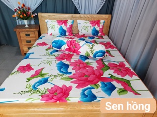 Bộ drap thun❤️FREESHIP❤️Ga thun lạnh Hàn Quốc - hoa sen ( 1 ga,3 vỏ gối)