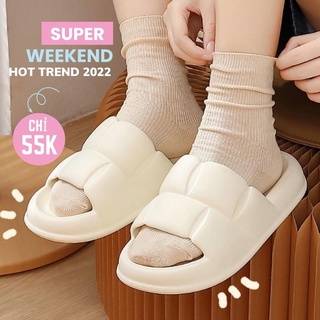 Dép bánh mì độn đế nam nữ hot dép unisex quai ngang êm chân boot giày bốt nữ mina