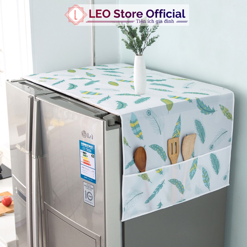 Tấm phủ tủ lạnh máy giặt chống bụi, khăn vải che tủ lạnh PVC không thấm nước hoa văn hiện đại Leos