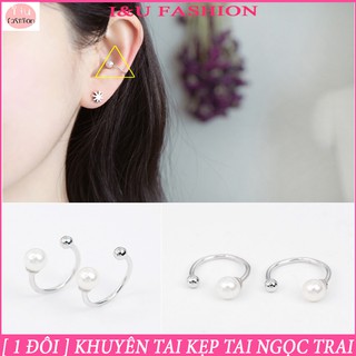 [ 1 ĐÔI ] Khuyên tai bông tai kẹp tai không cần bấm lỗ cho nữ đính ngọc t.rai độc đáo cá tính màu bạc , vàng KT-77