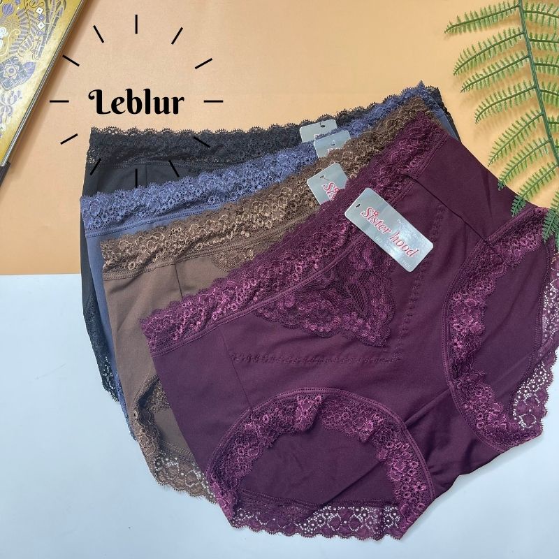 Quần lót ren trước form to, chất vải lanh mát, chíp cạp qua rốn ôm bụng, nội y big size Thái Lan Sisterhood 1408, Leblur