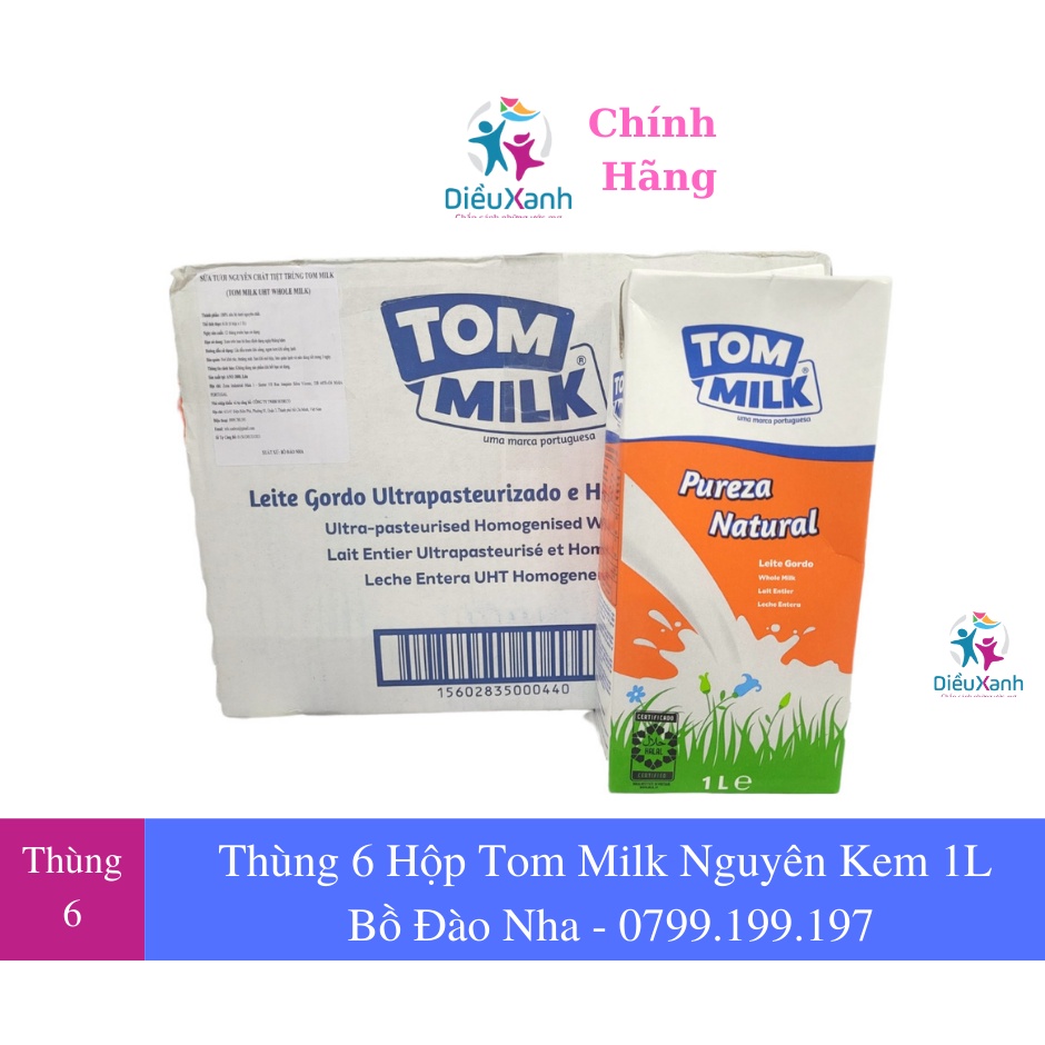 Thùng 6 Hộp Sữa Tươi Tom Milk Nguyên Kem 1L - Nhập Khẩu Bồ Đào Nha