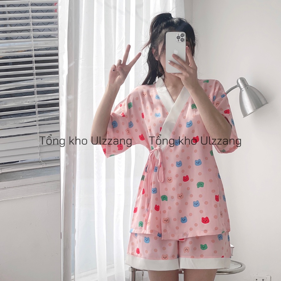 Bộ Pijama Kimono Lụa Cao Cấp Mềm Mịn Nhiều Họa Tiết Dễ Thương