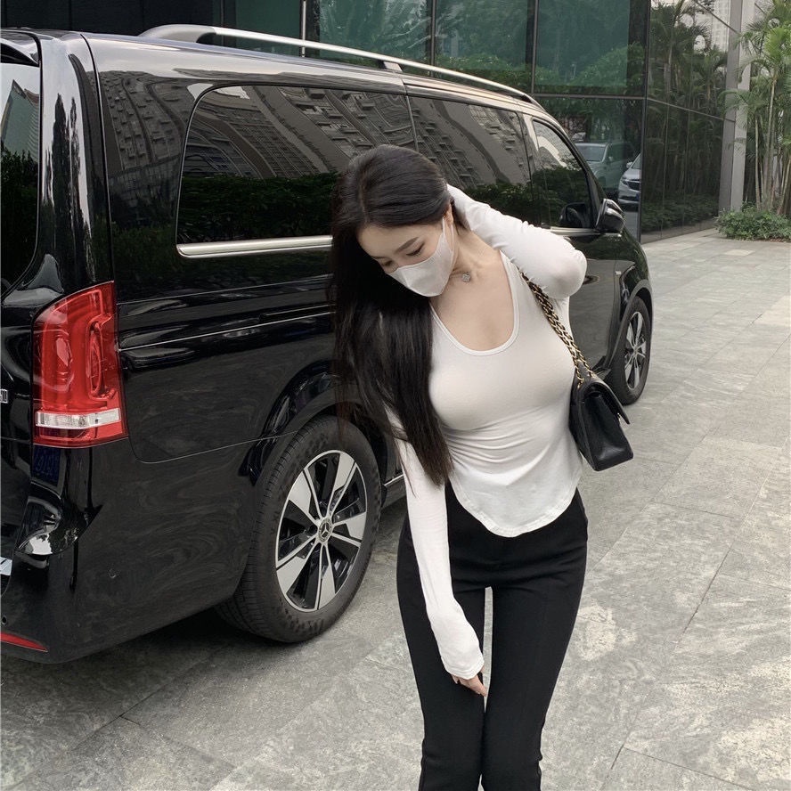 Jiashucheng Áo Thun Chống Nắng Mỏng Phong Cách Phương Tây Gợi Cảm Đơn Giản Kèm Chân Váy Đuôi Cá Ôm Eo