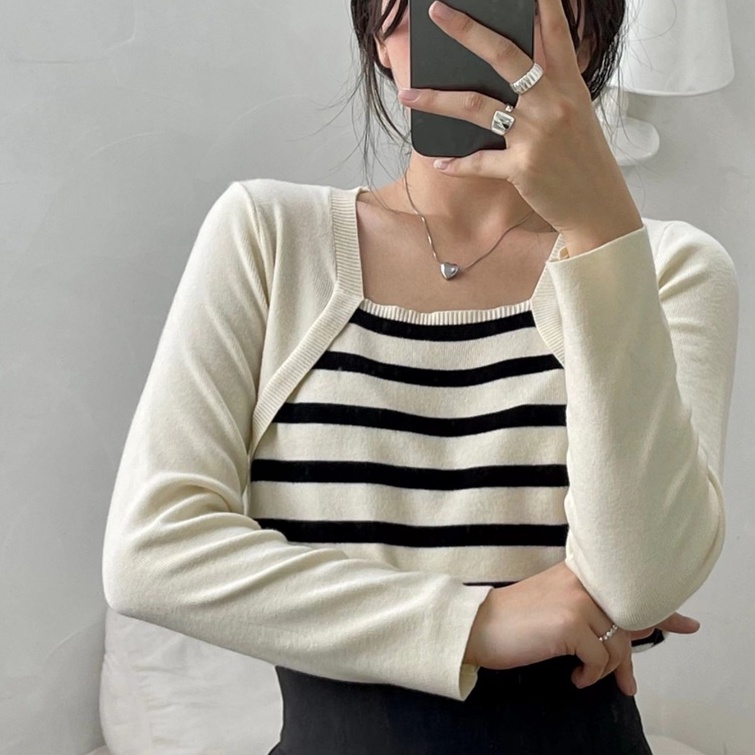 Áo len ZHELIHANGFEI tay dài họa tiết sọc sang trọng thời trang