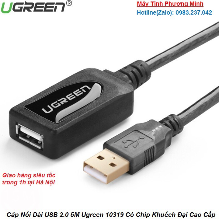 Cáp Nối Dài USB 2.0 5M Ugreen 10319 Có Chip Khuếch Đại Cao Cấp- Bảo hành chính hãng 18 tháng