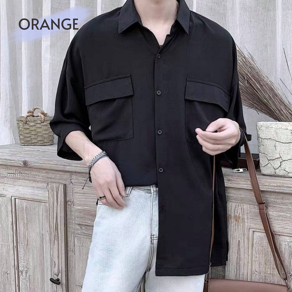 Áo Sơ mi nam tay lỡ chất đũi mát form rộng 4 màu xanh ngọc, xanh lam, đen, trắng