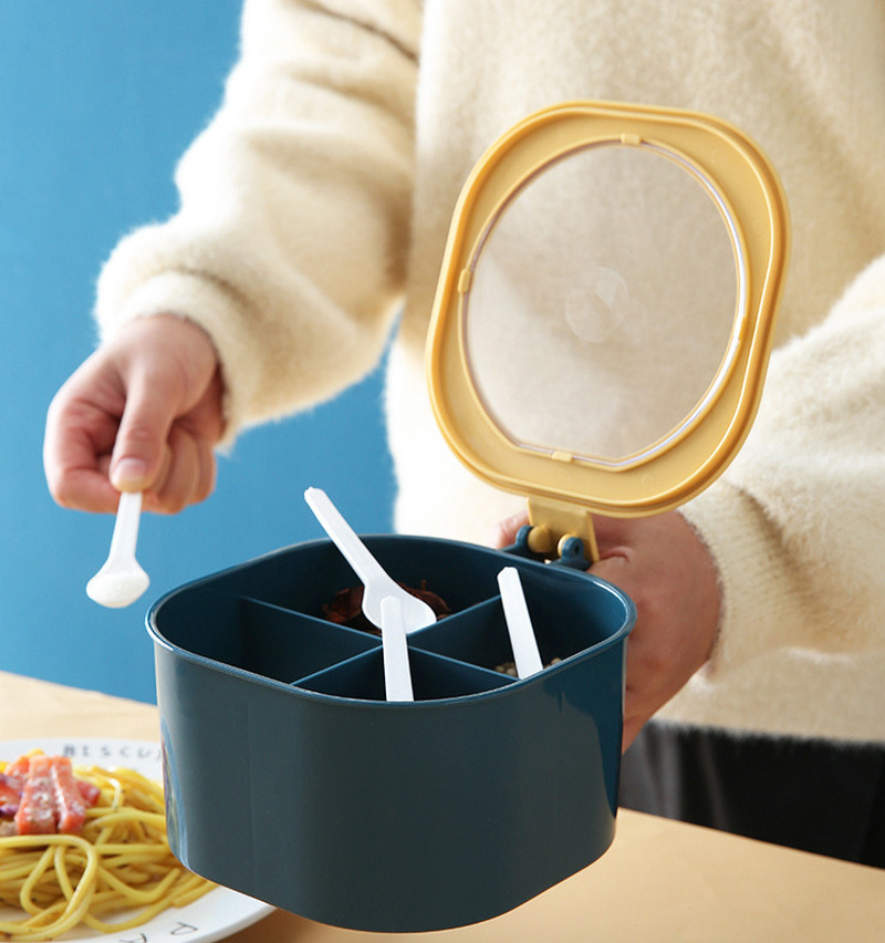 Hộp đựng gia vị nhà bếp kèm nắp đậy và muỗng tùy chọn màu sắc