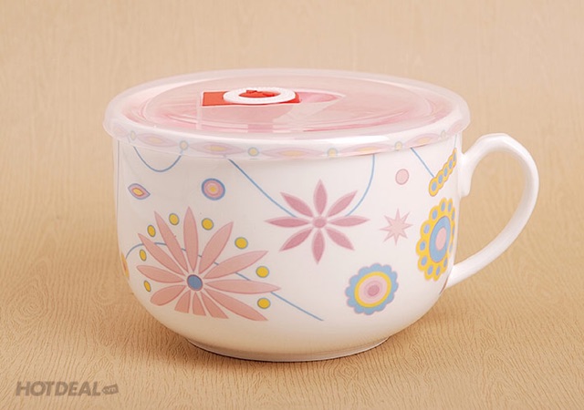 Cốc sứ có quai nắp nhựa 450ml