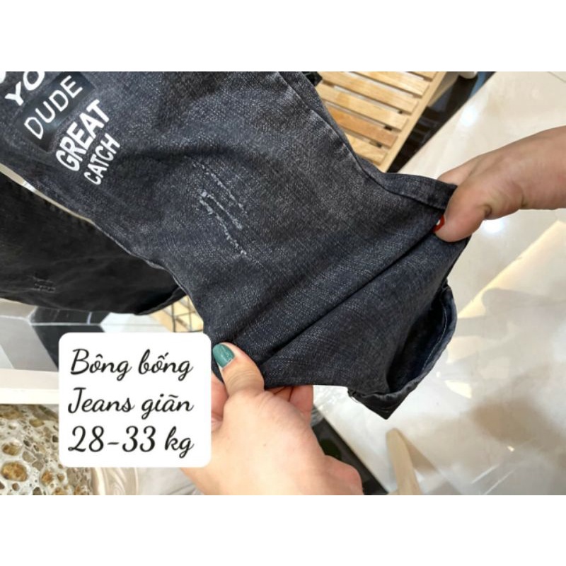 Rẻ nhất quần bò xám chữ dài sz đại 28-34kg cho bé trai