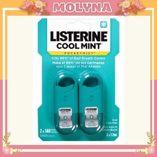 Xịt thơm miệng Listerine Cool Mint Pockermist vỉ 2 chai x 7,7ml giúp hơi thở thơm mát MOLYNA