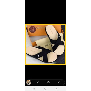 Dép Da Quai Chéo, xó ngón Nam Caro Thêu Chữ LV