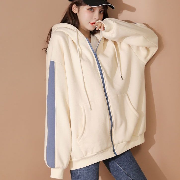 【Yuki】Áo nỉ sọc tay có mũ trùm đầu phong cách Hàn Quốc | BigBuy360 - bigbuy360.vn