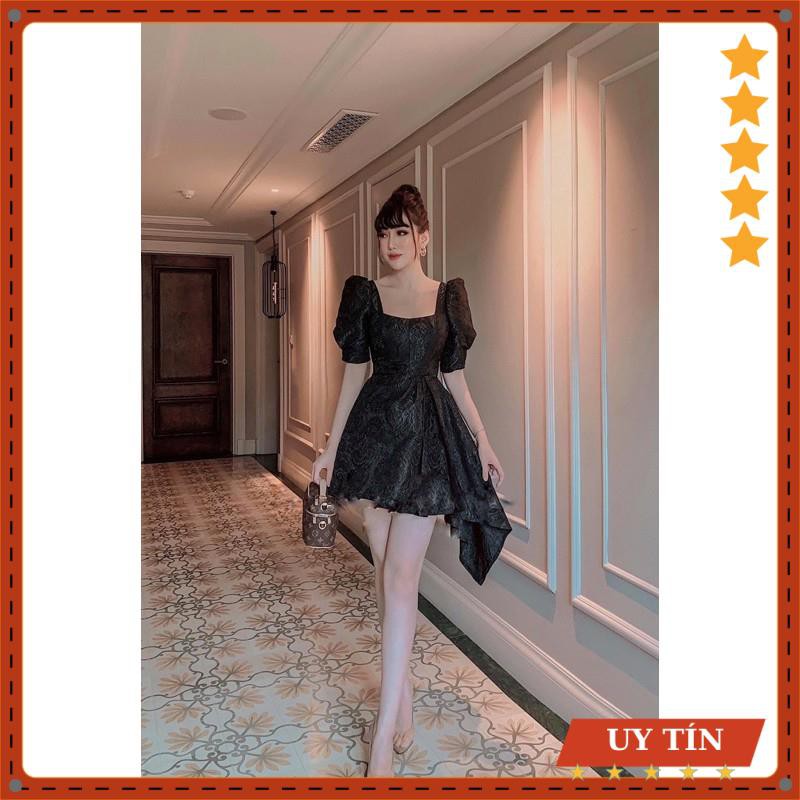 Đầm gấm cổ vuông tay bồng lệch tà Eva_home_fashion | BigBuy360 - bigbuy360.vn