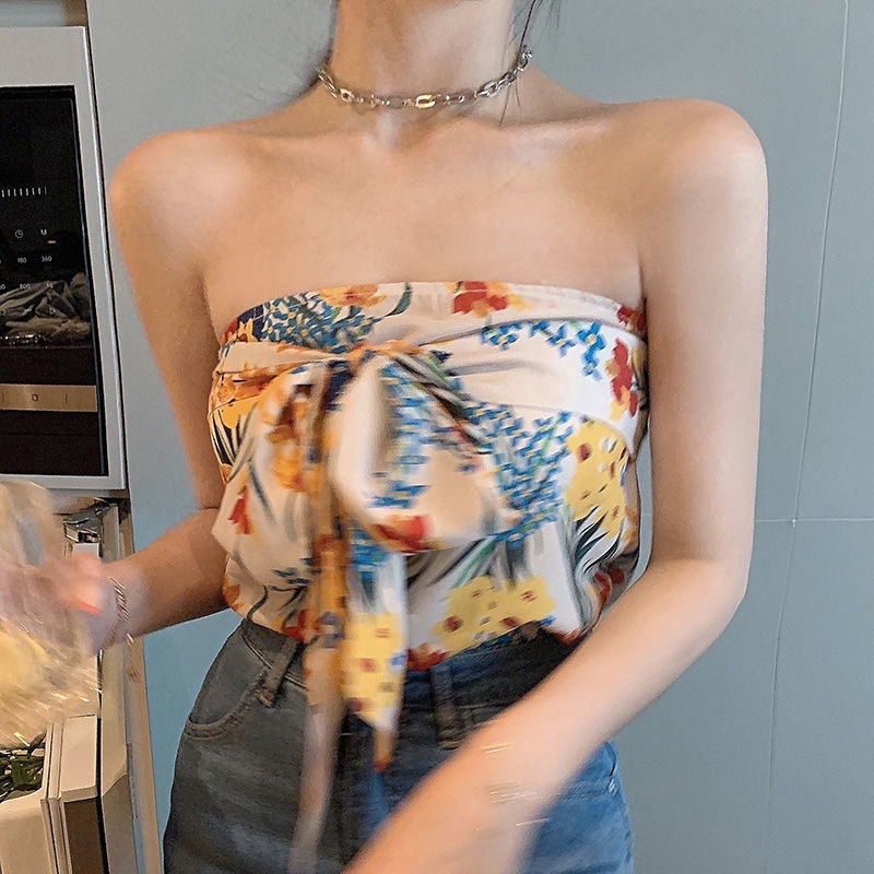 Áo Ống Hở Vai In Họa Tiết Hoa Thắt Nơ Thời Trang Cho Nữ | BigBuy360 - bigbuy360.vn