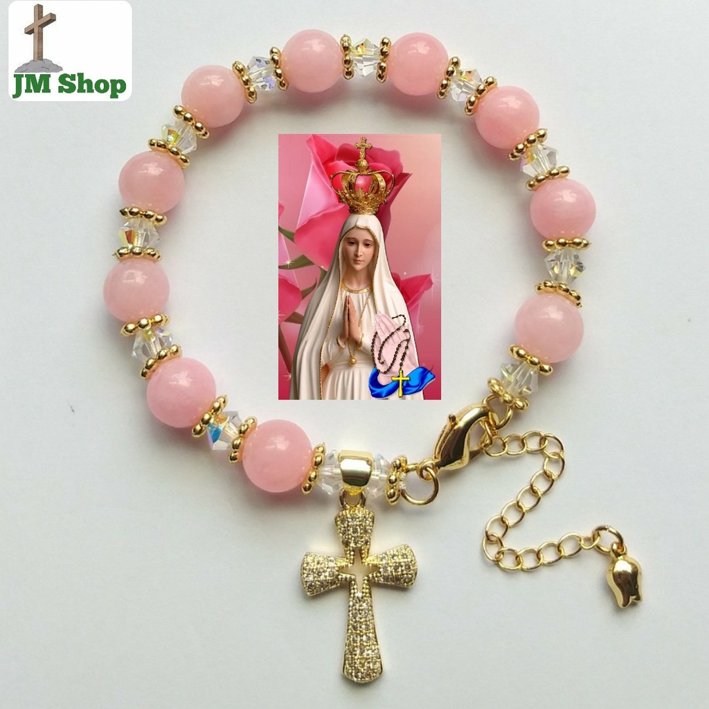 Vòng Tay Chuỗi Hoa Mân Côi JM Shop Mã 250 Thánh Giá Treo Mạ Vàng Cao Cấp