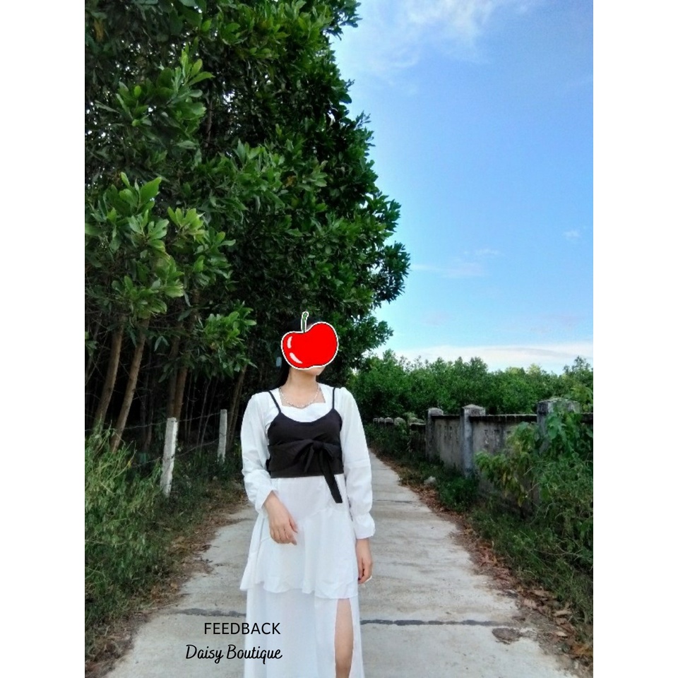 Set Váy Yếm Đen Xẻ Chân Có Tầng Chất Liệu Đũi Mát Daisy Boutique SP000139