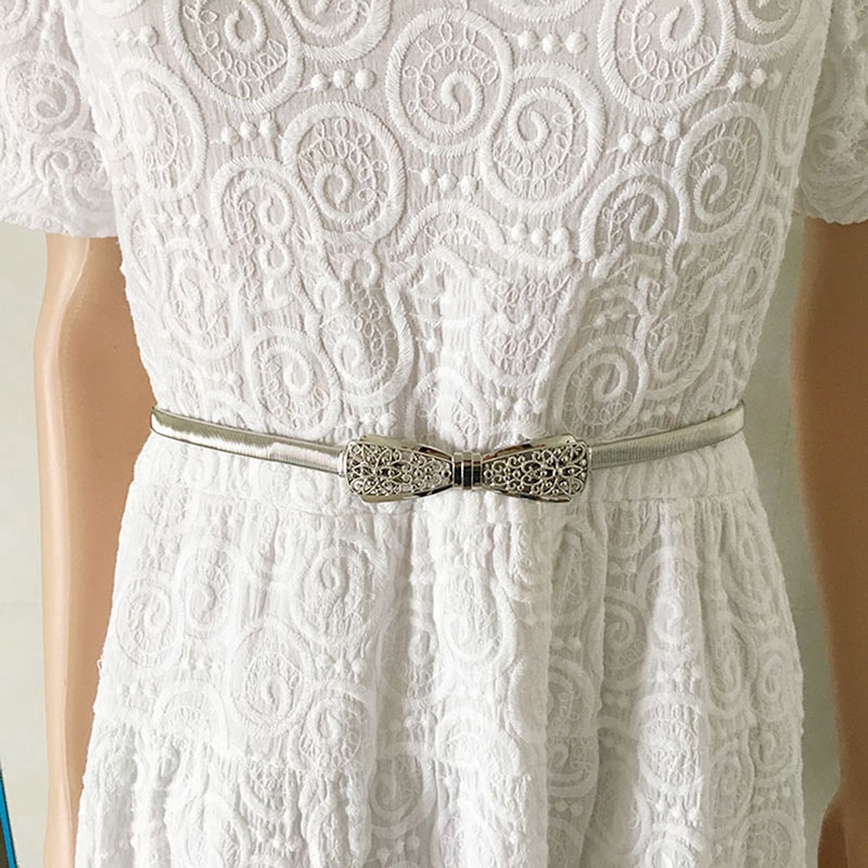 Bow Buckle Metal Waist Chain Belts for Women Fashion Belts Hollow Out Design