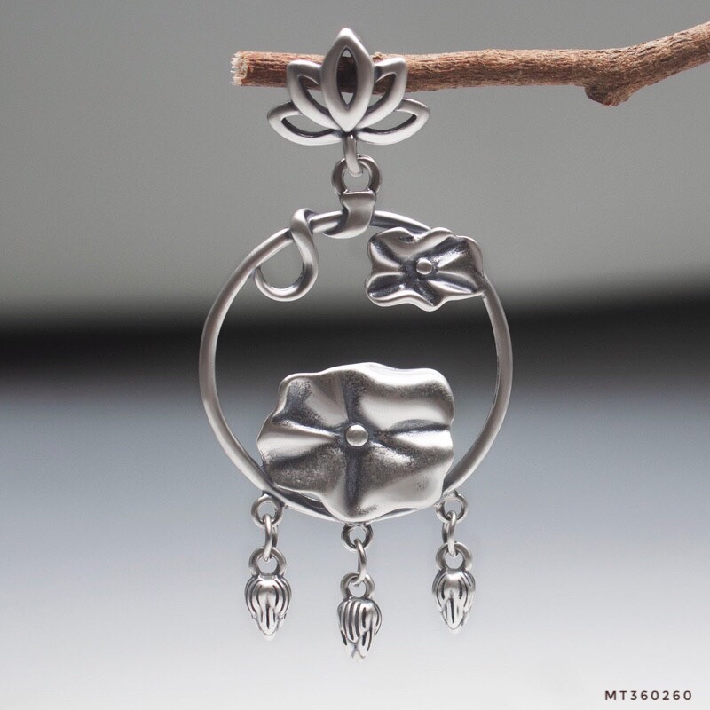 Mặt dây chuyền hoa sen bạc thái 925,Mặt dây chuyền đài sen lá sen bạc 925-Minh Tâm Jewelry