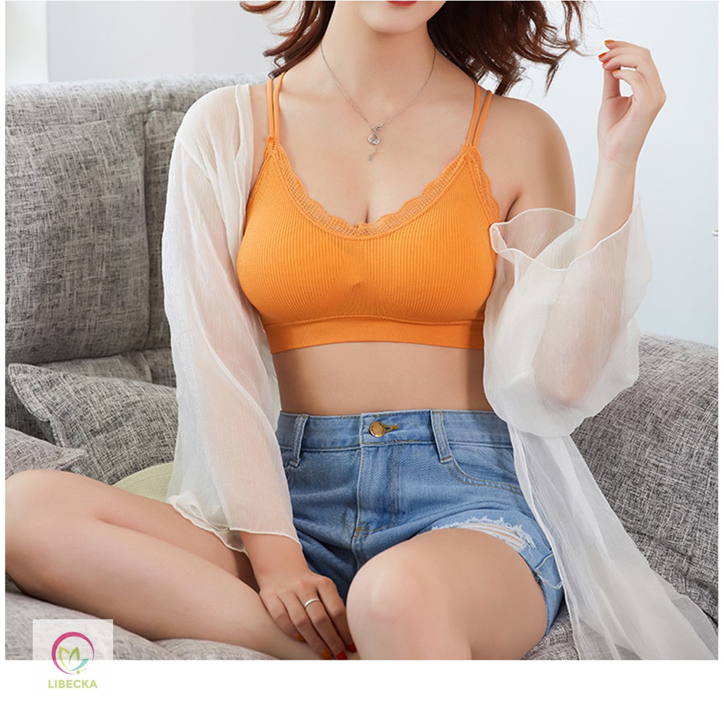 Áo bra nữ áobra len gân tăm đẹp 4 dây chéo lưng mút mỏng nâng ngực giá rẻ Sexy gợi cảm LIBECKA AL08