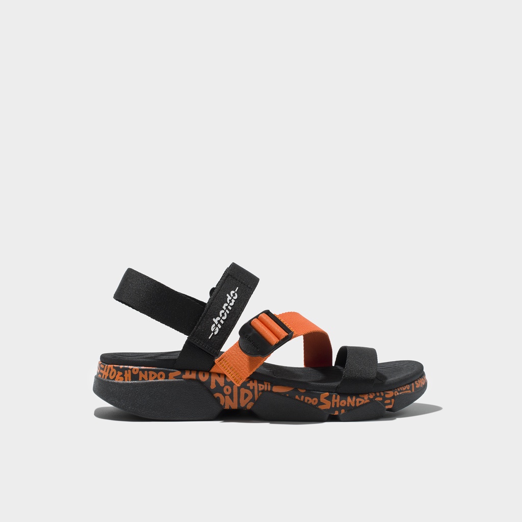 Giày Sandals Nam Nữ Unisex Shondo F7 Track Monogram vẽ tay Cam F7T1089