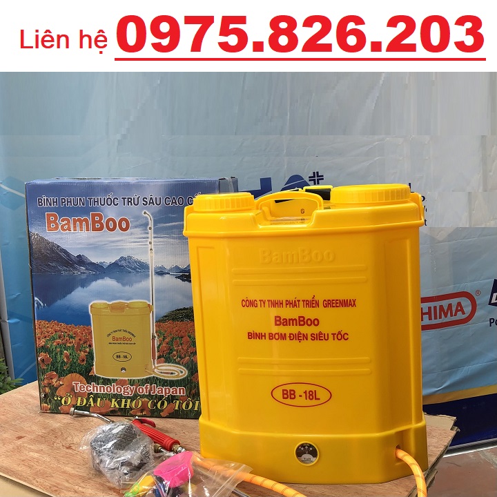 - Bình điện phun thuốc trừ sâu Bamboo 18 lít - Máy bơm xịt thuốc tưới cây mini chạy bằng điện, bơm siêu tốc