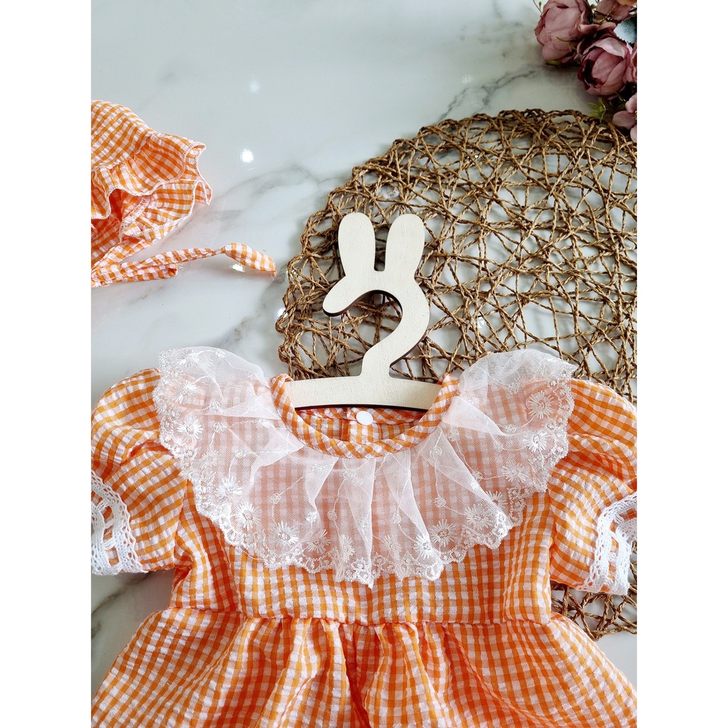 Bodysuit caro đẹp bé gái ❤️ FREESHIP ❤️ BODY đùi cho trẻ em gái chất thô xốp cotton (kèm turban,giày vải) size ss - 13kg