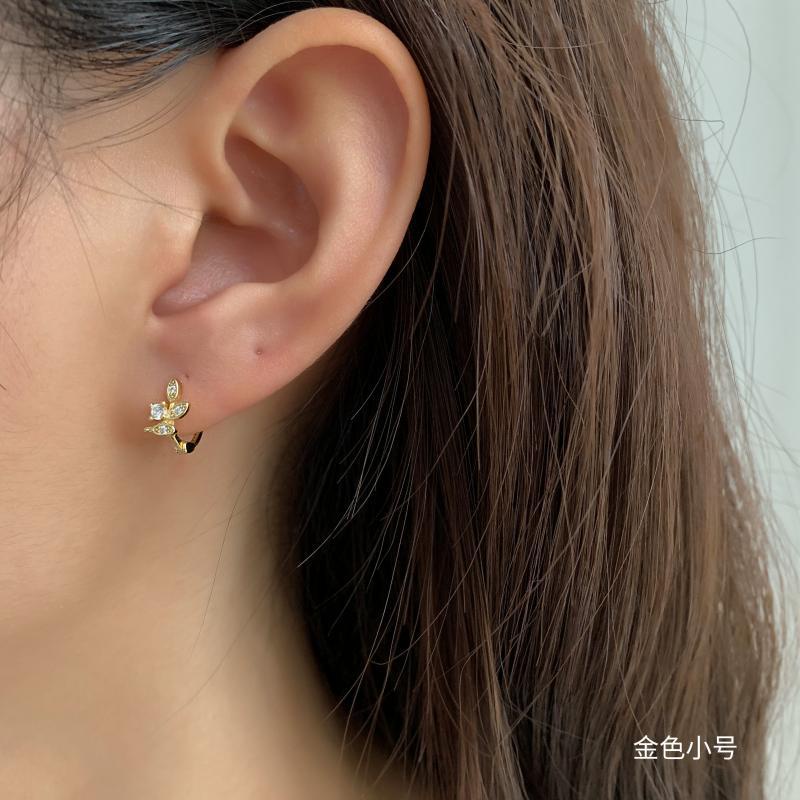 Khuyên Tai Tròn 1 Đôi Bông Tai Hình Chiếc Lá Đính Đá Zircon Không Gây Dị Ứng 14k Thời Trang Cho Nữ