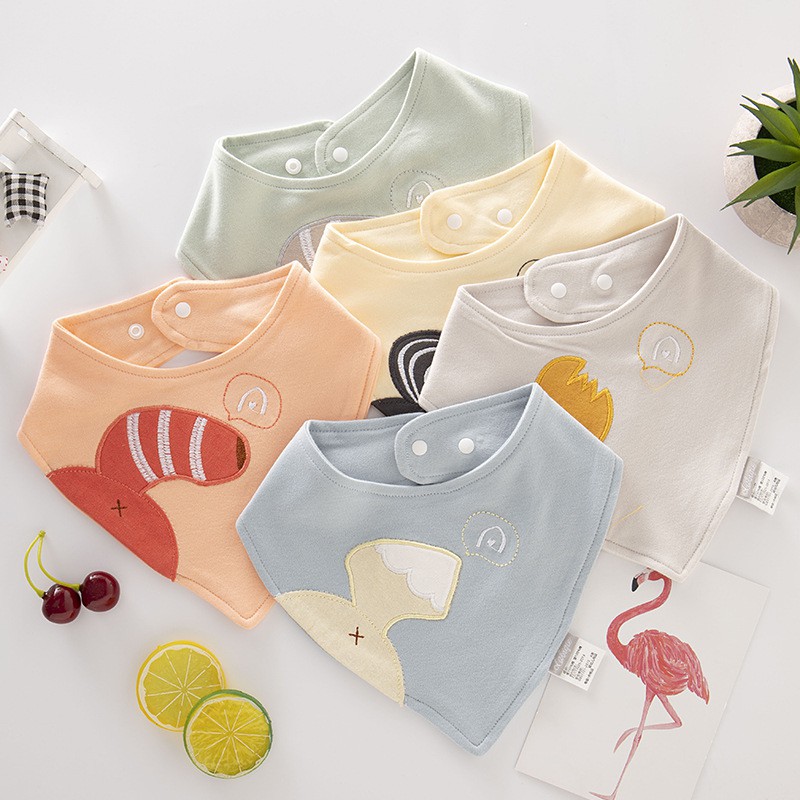 Khăn Yếm Dãi Chất Liệu Cotton Yếm Cổ Tam Giác Cúc Bấm Sau Gáy Hình Chiếc Đuôi Ngộ Nghĩnh