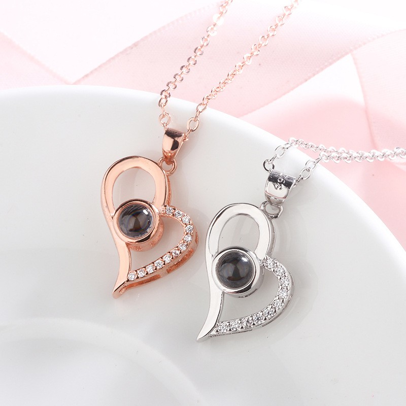 Dây chuyền choker mặt chiếu chữ I Love You 100 ngôn ngữ diy thích hợp làm quà tặng dành cho cặp đôi