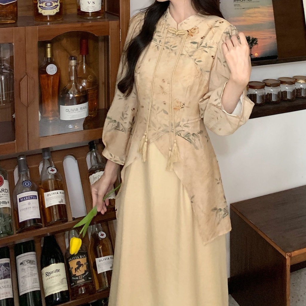 Đầm Sườn Xám Dáng Dài Ôm Eo Cài Khóa Cỡ Lớn Phong Cách Trung Hoa Cổ Điển Thời Trang Mùa Thu Hàng Mới Cho Bạn Gái Mùa Thu 10.6