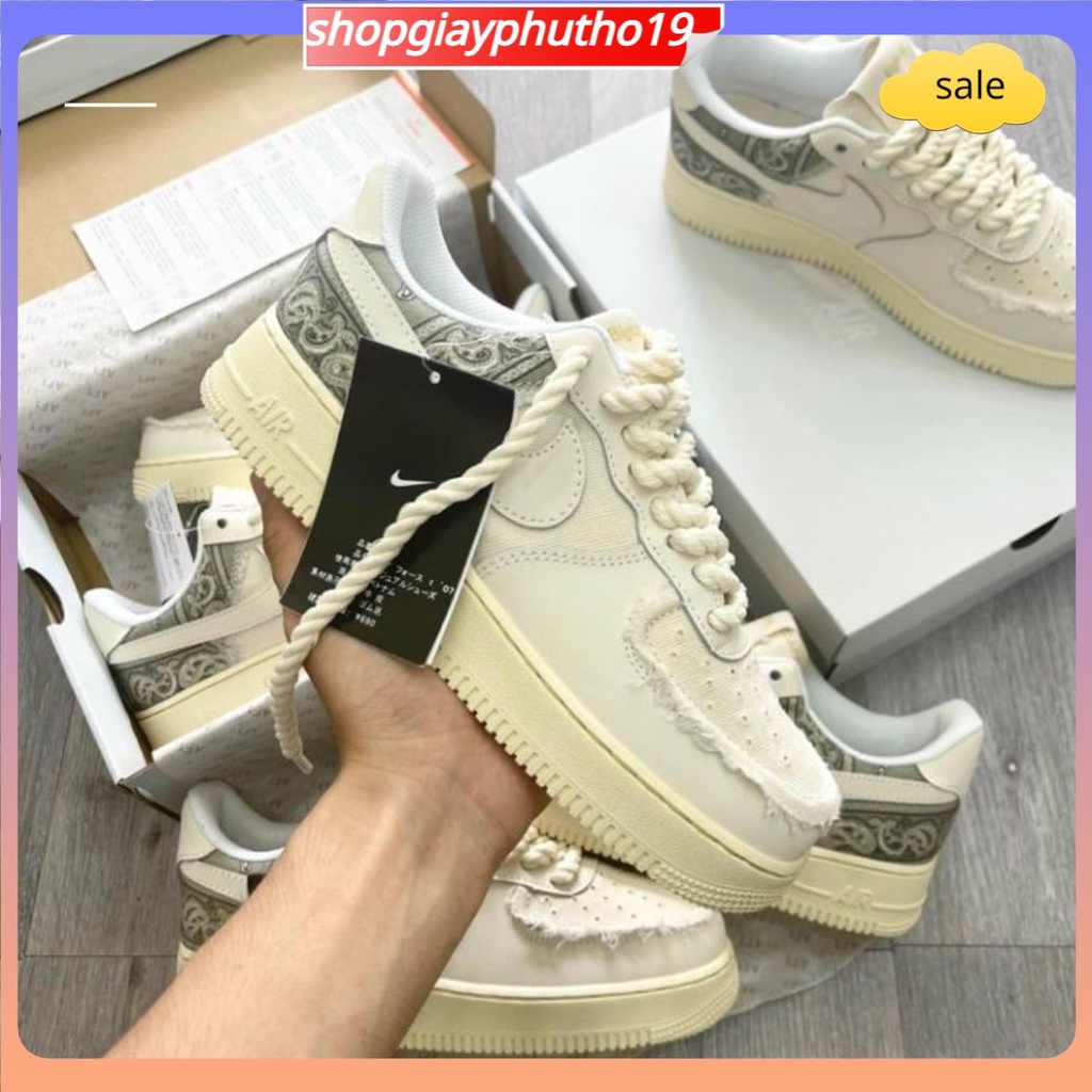 ✅shopgiayphutho19✅Giày thể thao AF1 dây thừng, Air Force 1 xám thêu thổ cẩm dây trạc cực chất mẫu mới nhất hot trend